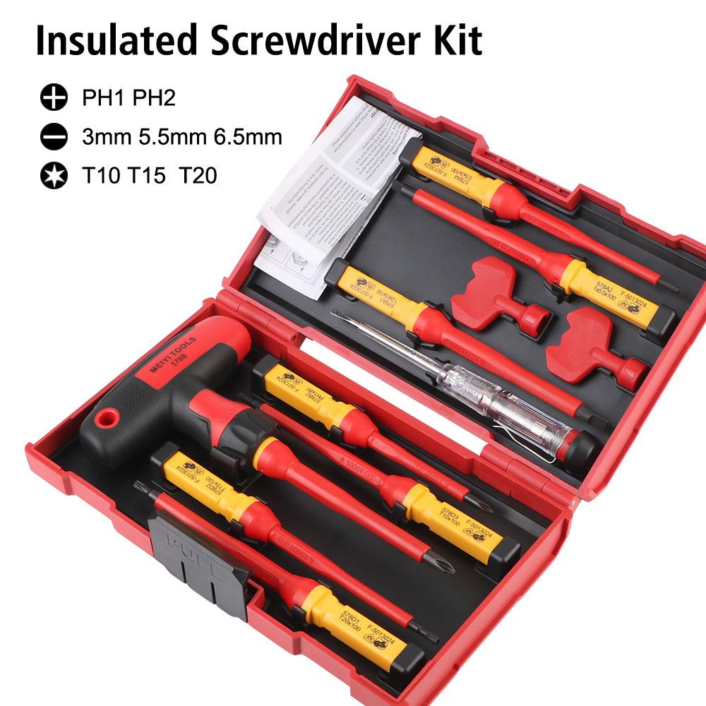 CR-V Magnetic Tip with Phillips Slotted Torx Bits T-shaped Screwdriver Kits Electronic Insulated 1000V