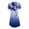 Women's Fashion Flower Print Large Size Short Sleeve  Length Dress Women's