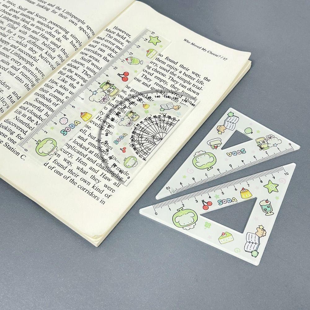 4pcs Math Geometry Tools Ruler Set Melon Dog Straight Ruler Portable Triangle Rulers  School Office