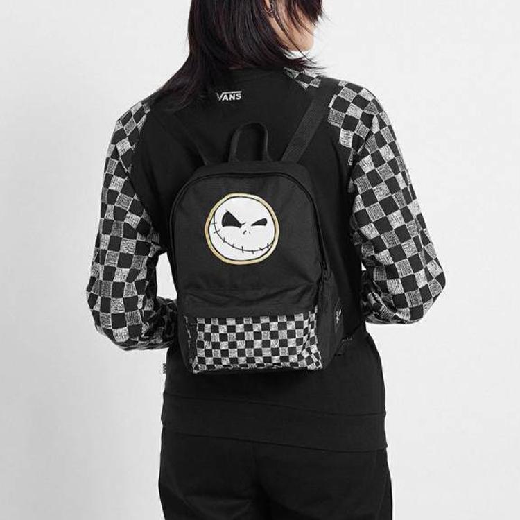 Vans X New Year Nightmare Collaboration Checkerboard Print Polyester Backpack Women Backpack Black VN0A4CTYZTA