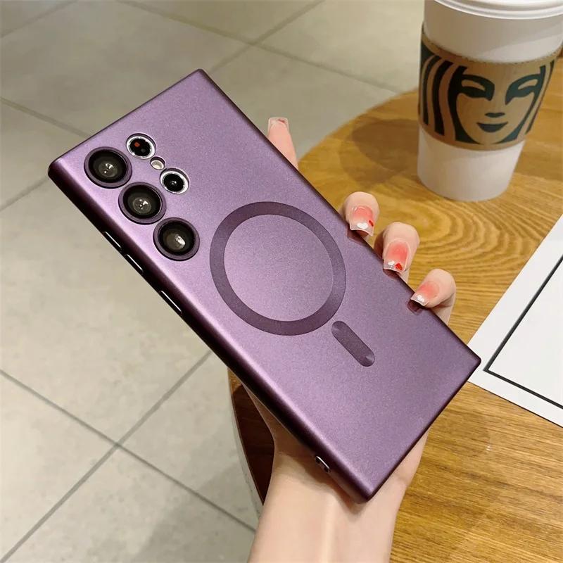 Для чехла Magsafe Wireless Charging Case для Samsung S24 S23 S22 S21 S20 S20FE S23FE Note 20 Ultra Plus TPU Soft Magnetic Back Cover