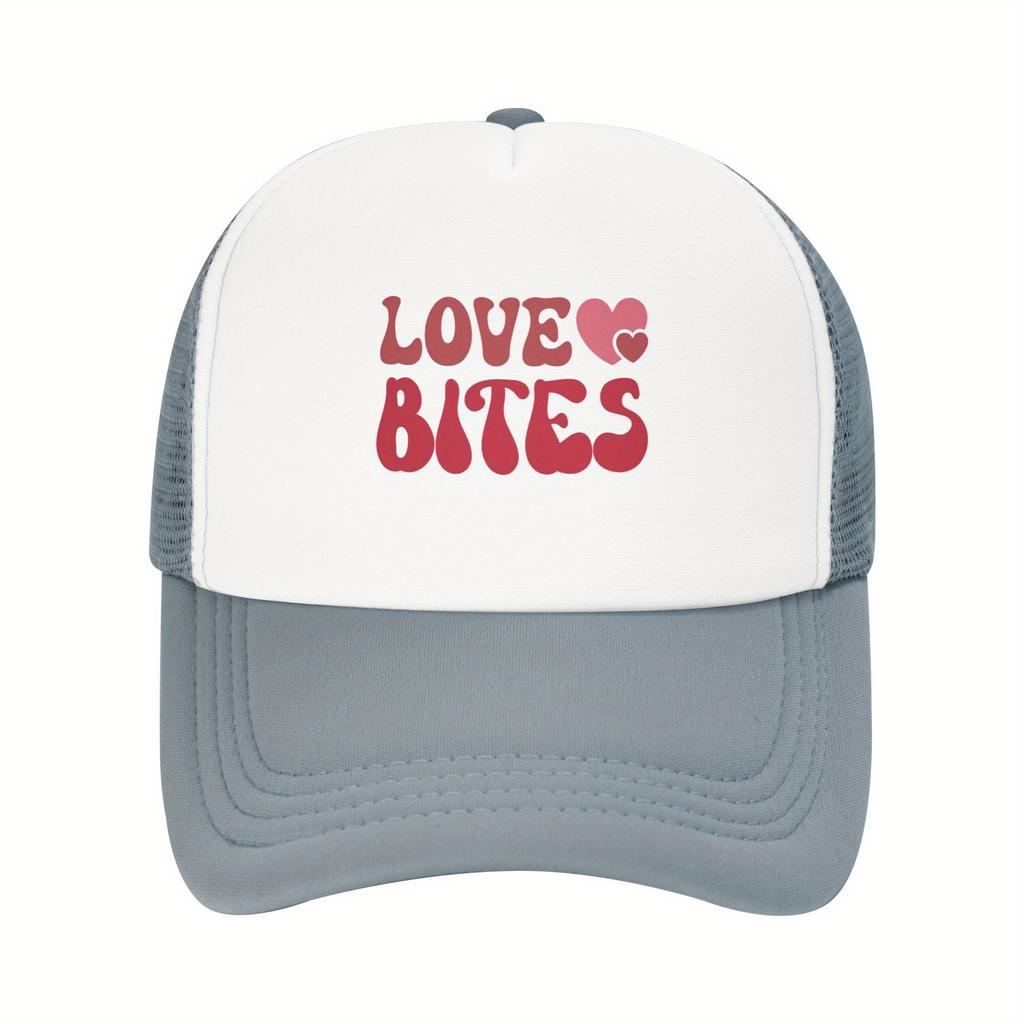 Love Bites Graphic Trucker Hat Breathable Mesh Baseball Cap Casual TwoTone Style Adult