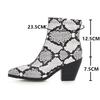 Fashion Brand Women Snake Print Winter Boots Women Ankle Boots Platform Pointed Toe Western Cowboy Boots Female Thick Heel Shoes Botas