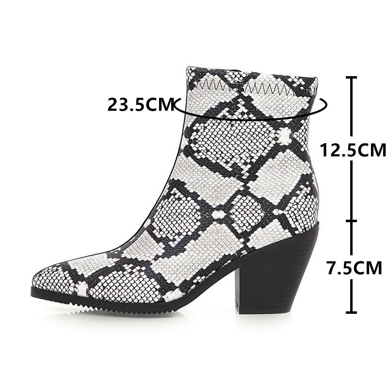 Fashion Brand Women Snake Print Winter Boots Women Ankle Boots Platform Pointed Toe Western Cowboy Boots Female Thick Heel Shoes Botas