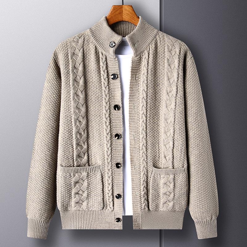 Autumn Rhombus Men's Cardigan Thick Knitted Jacket Young and Middle-aged Men's Sweater Jacket