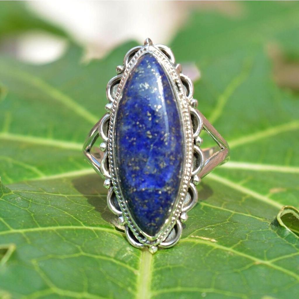 Lapis Lazuli 925 Sterling Silver  Ring, Marquise  Gemstone Handamde Mens Ring Jewelry