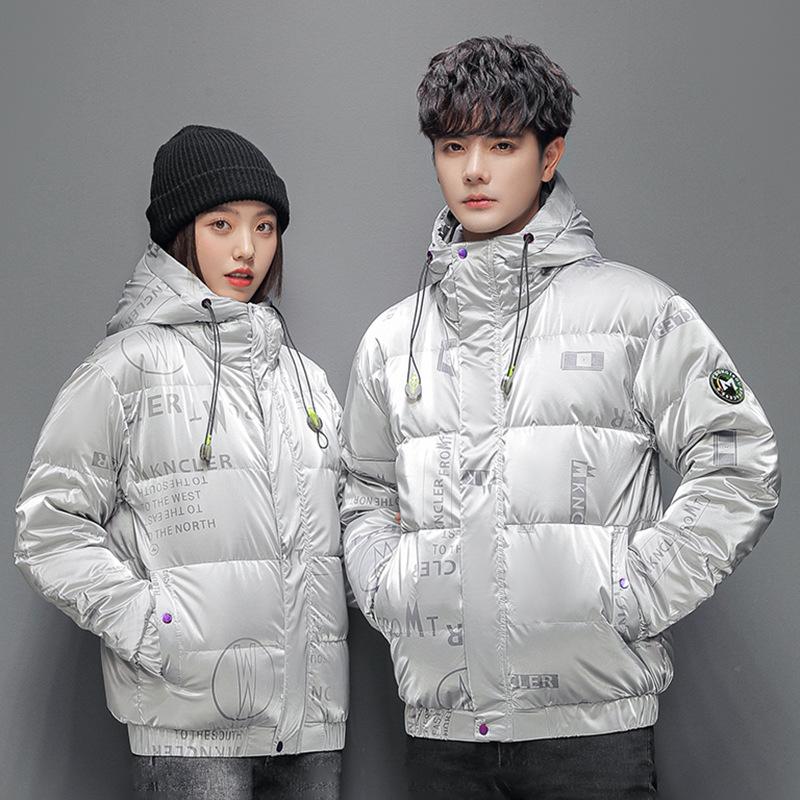 Зимнее белое пуховое пальто на утином пуху для мужчин и женщин, новое короткое пальто с капюшоном для пар, мужское яркое ветрозащитное пальто в корейской версии, тренд