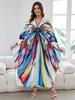 Boho Colorful Butterfly Print Hand-knit V Neck Bat Sleeve Plus Size Kaftan Dress For Women 2024 Summer Beachwear Bikini Cover-ups Q1588