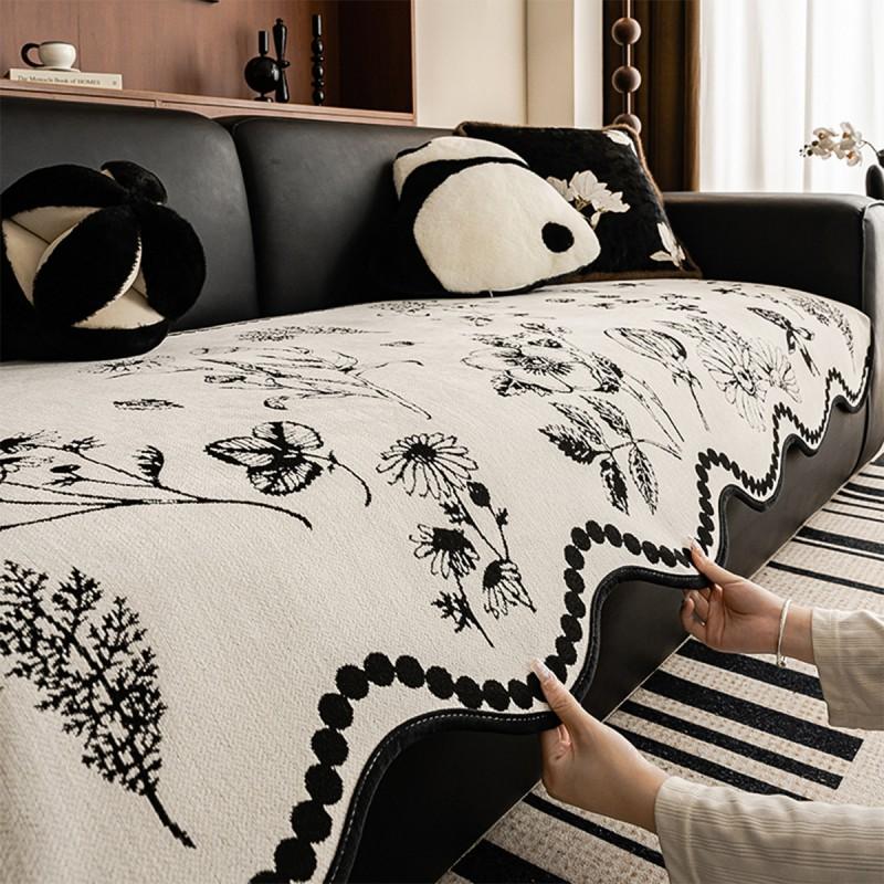Irregular Floral Sofa Cushion All-Season Non-Slip Couch Cover Snow Yarn Fabric Combination Sofas