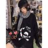 Свитер с готикой и черепами Гранж Темная эстетика Вязаный джемпер V-образный вырез Harajuku Свободный мохеровый пуловер Эмо Альтернативный трикотаж Y2k