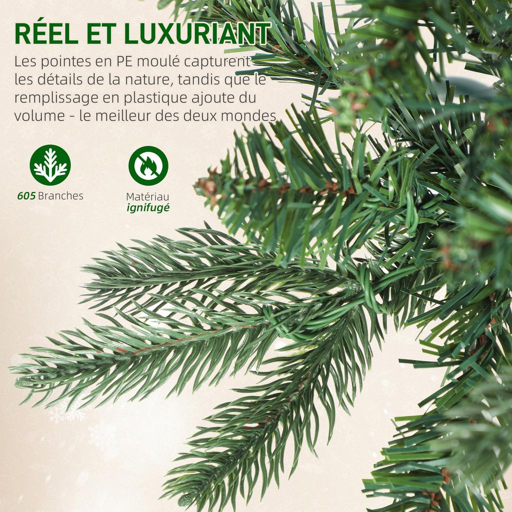 Artificial Christmas tree 180 cm, slim Christmas tree with 200 lights, 8 lighting modes, 605 articulated branches, green