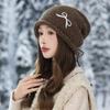 Женская милая и симпатичная шапка с вышивкой бантиком на кулиске, холодная шапка, осенне-зимняя модная ветрозащитная теплая шерстяная шапка