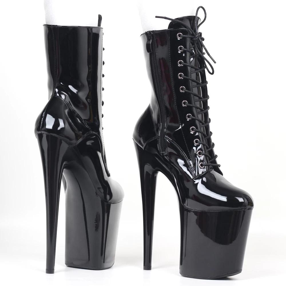 20CM Extreme High Heels Platform Boots Cross-tied Side Zip Sexy Pole Dancing Ankle Boots Size 36-43
