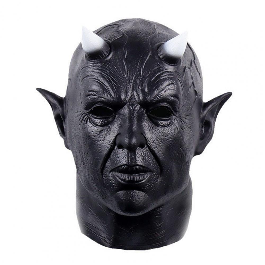 Devil Face Cushion Halloween Cosplay Prop Scary Horror Headgear with Horns Creepy Latex Party Costume Accessory