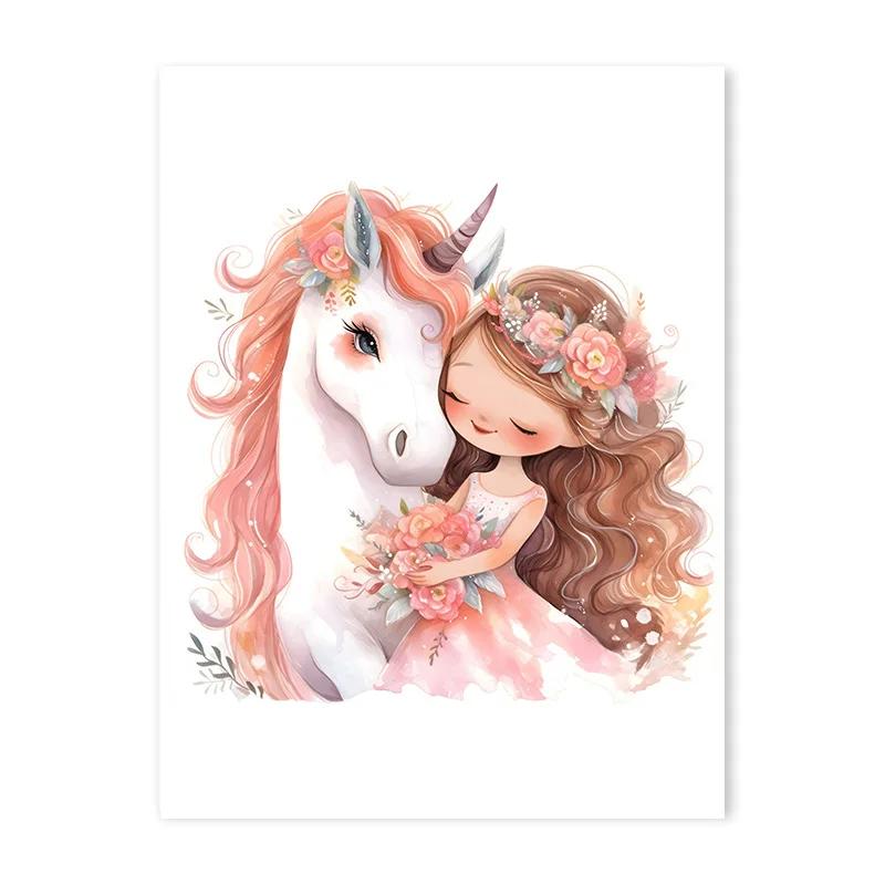 Pink Ballerina Girl Unicorn Butterfly Poster Kids Room ative Canvas Posters Nursery Wall Art Poster Baby Bedroom