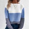 Women Spring Autumn Sweaters O-neck Stripe Knitted Fashion Long Sleeve Casual Color Collision Short Tops Korean Style Top