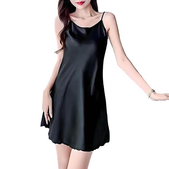 Women's Sexy Satin Nightgown Round Neck Silky Slip Nightdress Spaghetti Strap Sleeveless