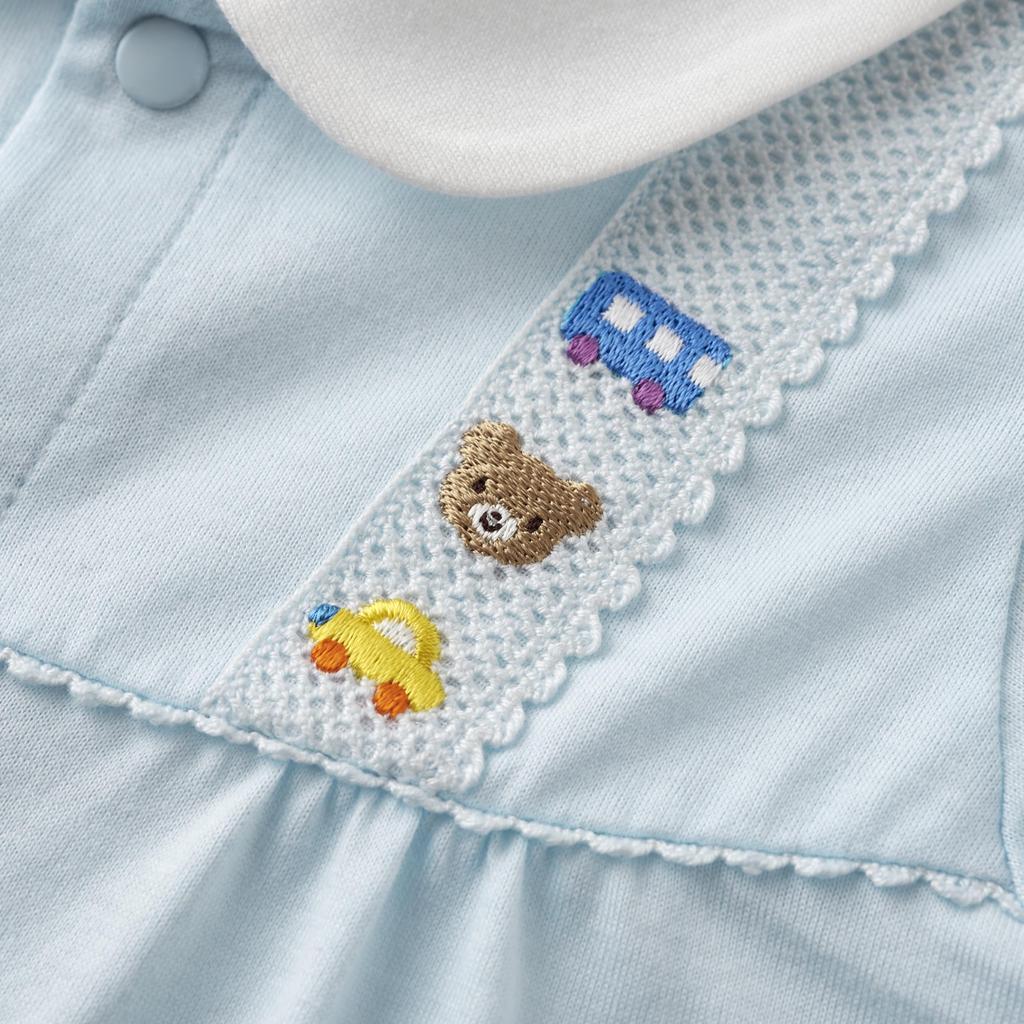 Короткие Все Короткие Животные Сделано в Baby Baby Blue [MIKI HOUSE] Комбинезоны, Рукава, Однотонные, Воротник, Япония, Мальчики, Девочки, Младенцы, Дети, Одежда, Детская