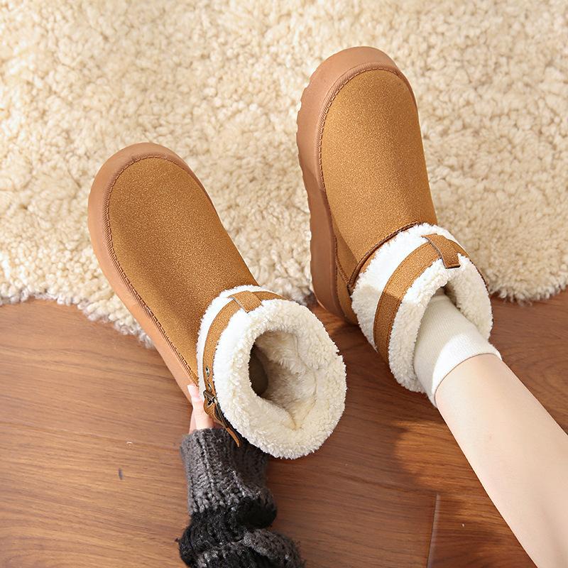 Женские зимние сапоги на флисовой подкладке, утолщенные, 2024, новые зимние сапоги на толстой подошве-маффине, теплые короткие сапоги, интернет-звезды, северо-восточные хлопковые сапоги