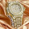 MISSFOX-Waterproof Calendar Luxury Full Diamond Square Diamond Men's Hip Hop Quartz Watch