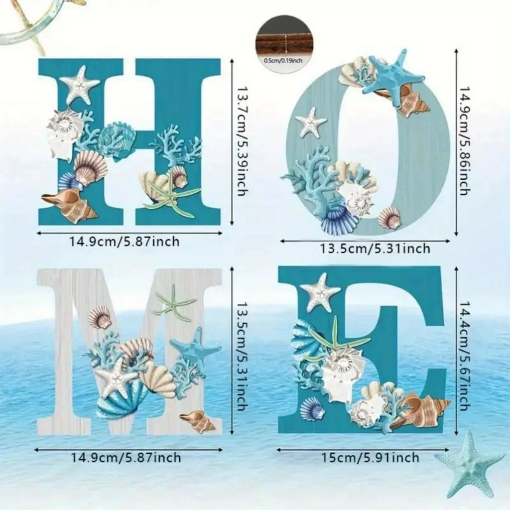 4 шт., синяя морская звезда и ракушка, пляжная тема, вывеска, деревянный домашний знак, прибрежный пляж, настенный декор, знаки в пляжном стиле для дома, подвесные настенные художественные знаки