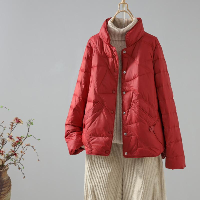 МОДА легкий пуховик с воротником-стойкой, женский, короткий, новый, белый, утиный пух, свободный, одежда для мам среднего возраста, легкая иностранная куртка
