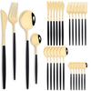 24pcs Knife Coffee Spoon Fork Dinnerware Set Black Gold Stainless Steel Cutlery Set Mirror Flatware Western Kitchen Tableware