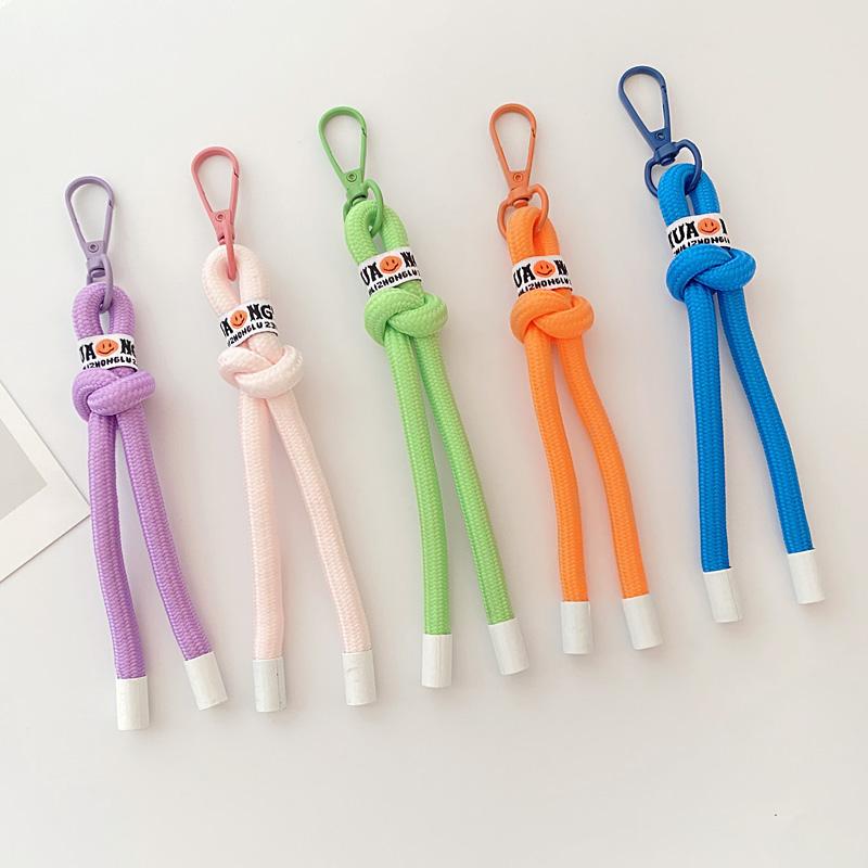 Creative Iridescent Braid Rope Keychain Carabiner Key Ring Smile Face Key Chains For Keycord Accessorie Jewelry Holiday Gifts