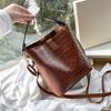 Vintage Alligator Leather Handbag Shoulder Crossbody Bags Fashion Female Bucket Bag Large Capacity Women Tote Bag