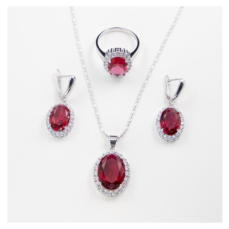 European and American Zircon Jewelry Set Jewelry Ring Necklace Earrings Inlay