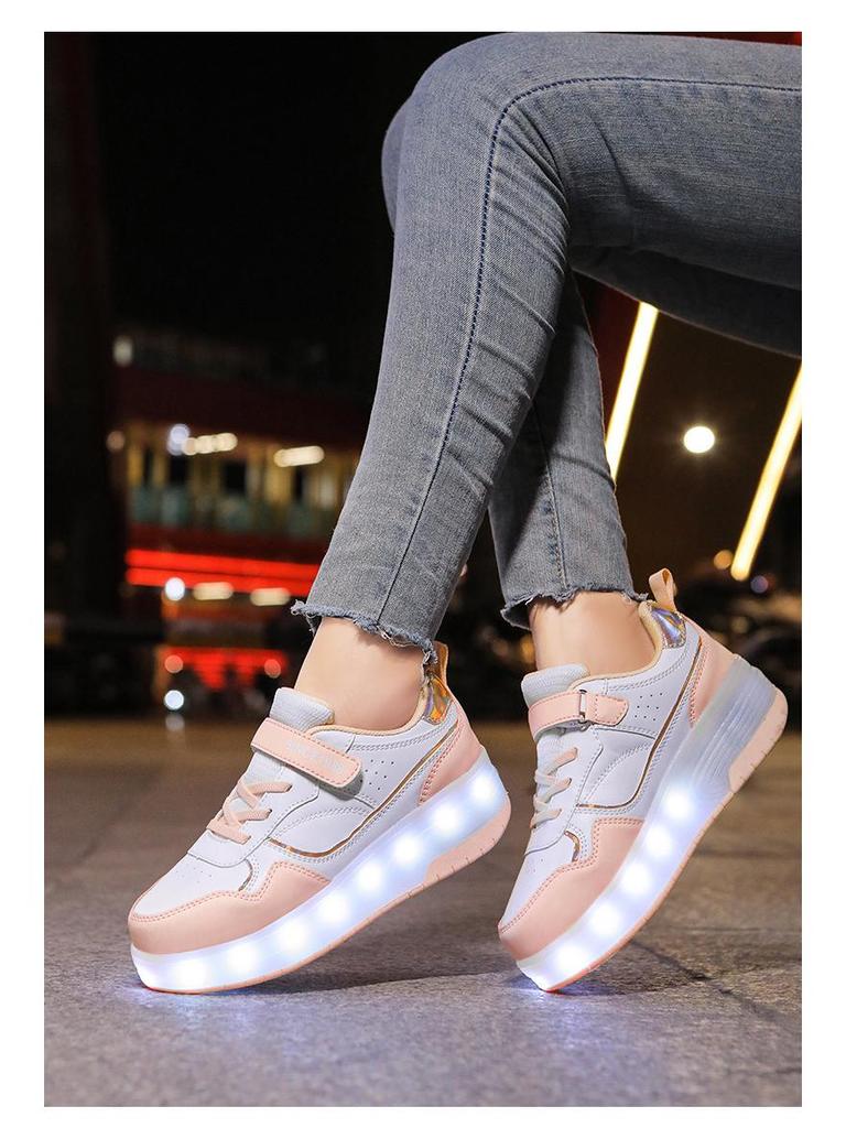 Перезаряжаемые роликовые коньки с двойными колесами и мигающими огнями для детей