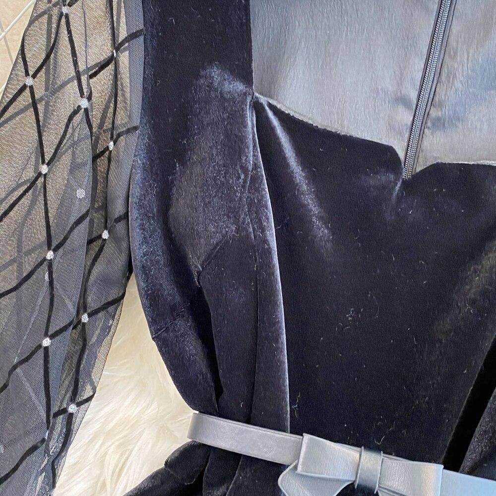 Осенне-зимняя французская ретро-темпераментная бархатная юбка с квадратным воротником и марлевыми рукавами, тонкая бархатная юбка с талией