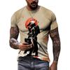 Personality Men's Samurai Pattern Print T-shirt Hip-hop Trend Fashion Round Neck Tops Summer New Street Casual Short-sleeve Tees