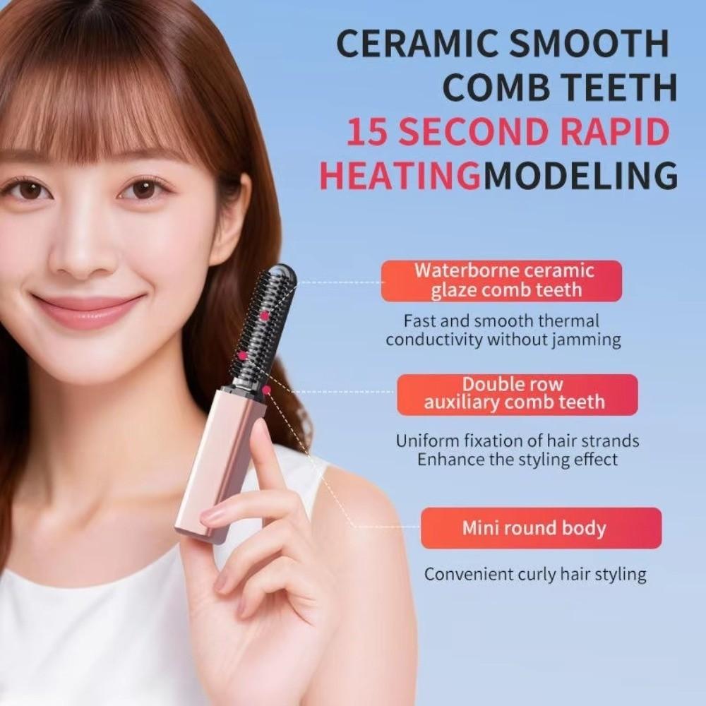 USB Charging Wireless Bangs Comb Heated Design USB Charging Brush Women Daily Styling