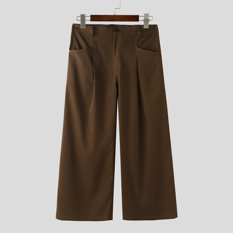 INCERUN Мужские брюки на молнии с карманами на талии, повседневные, свободные, длинные, с широкими штанинами