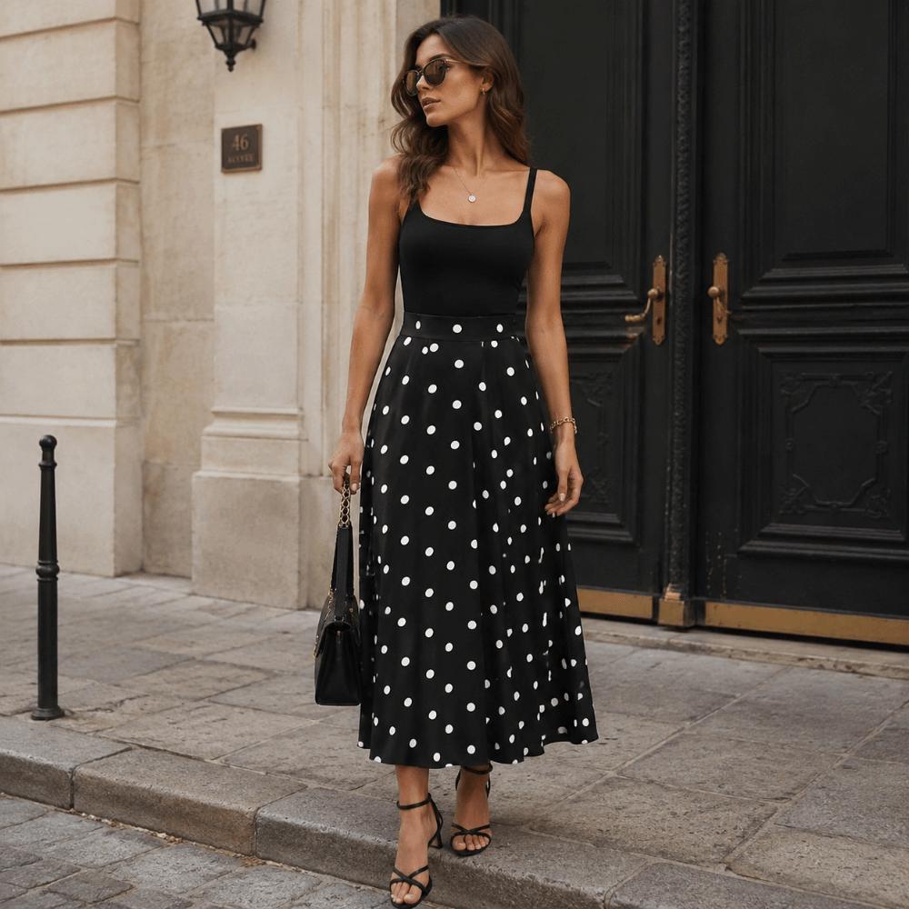 Slim Fit A-Line Skirt Elastic Waist Half-length Dress Vintage Polka Dot Skirt Work to Weekend