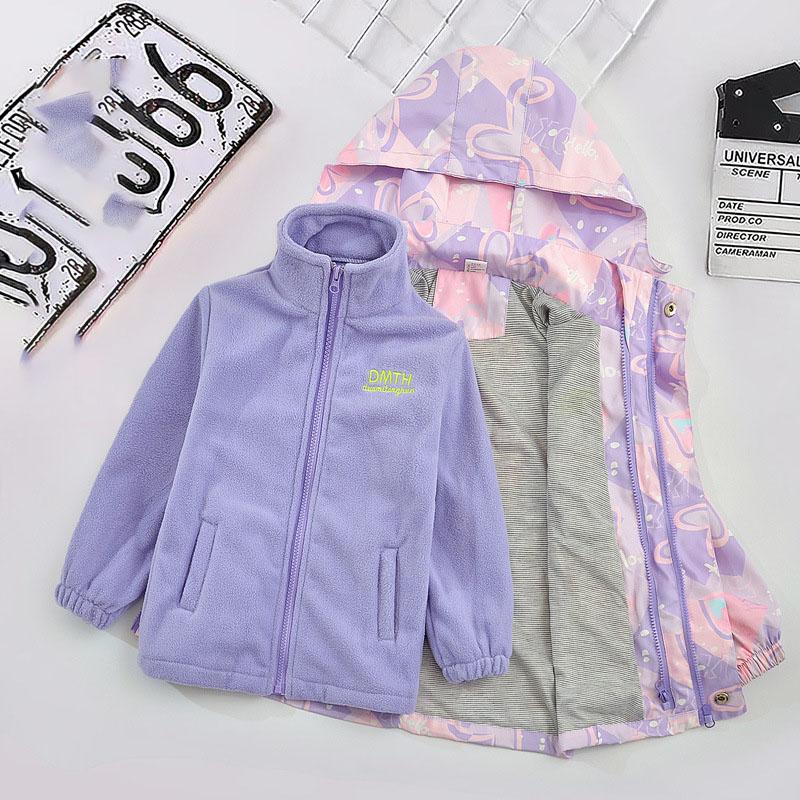 Водонепроницаемое пальто с капюшоном для детей, мультяшная одежда для девочек, милая теплая съемная флисовая подкладка, одежда с хлопковой подкладкой, детский наряд