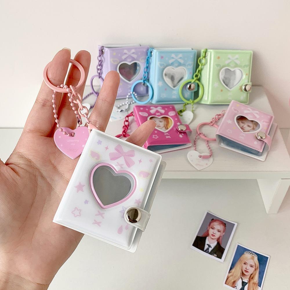 Portable Bow Photo Album Keychain Snap Closure Album Book Mini Photocards Holder