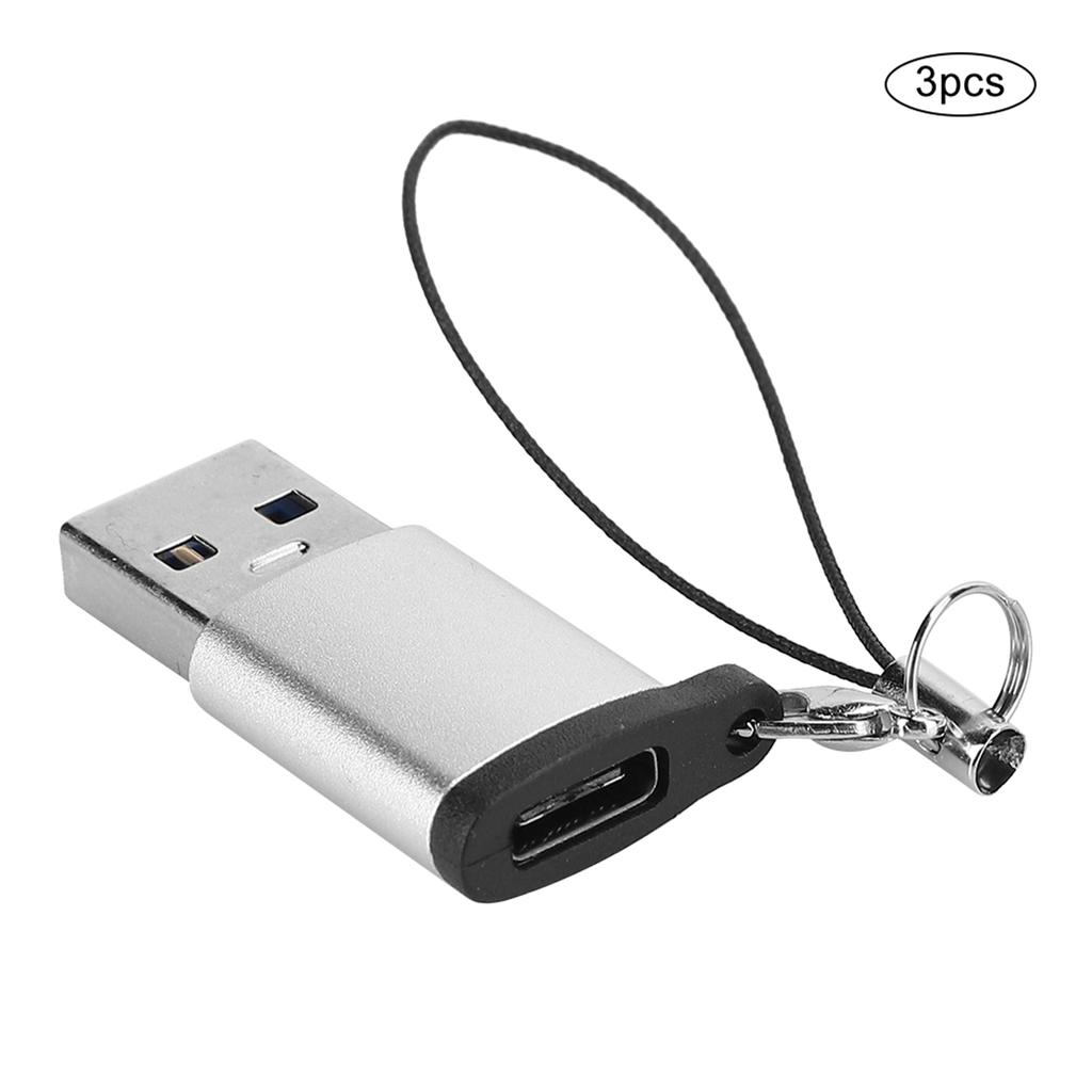 3 шт. USB 3.0 на Type C 3.1 Female Адаптер Шнурок Электронный Разъем для Передачи Данных(Серебристый + Ремешок )