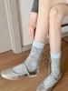 Lolita Lace Frill Mid-Calf Socks with Bow Ribbon - White Ballet Style JK Knee-Highs for Spring & Autumn