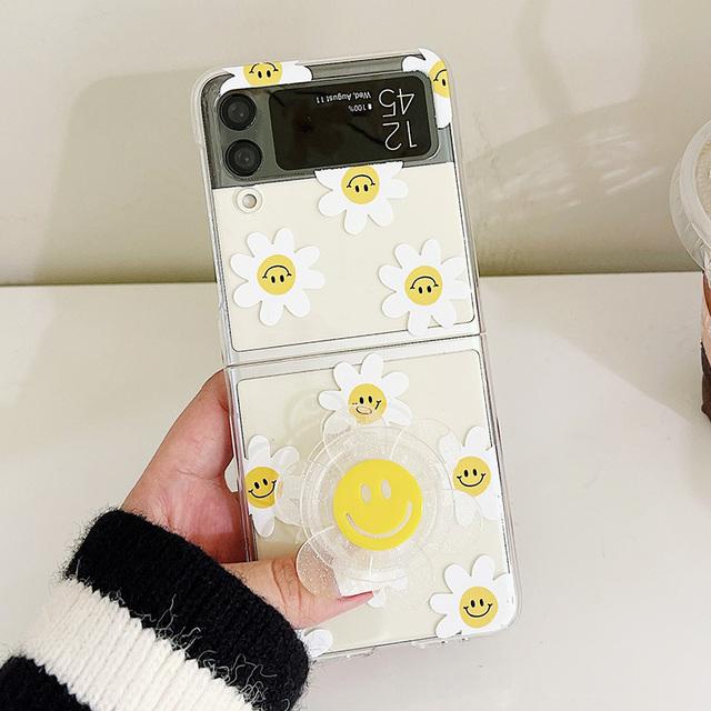 Beautiful Sunflower Phone Case For Samsung Galaxy Z Flip 5g Cute Smile Holder Clear Cover Case For Samsung Z Flip 3 Zflip3