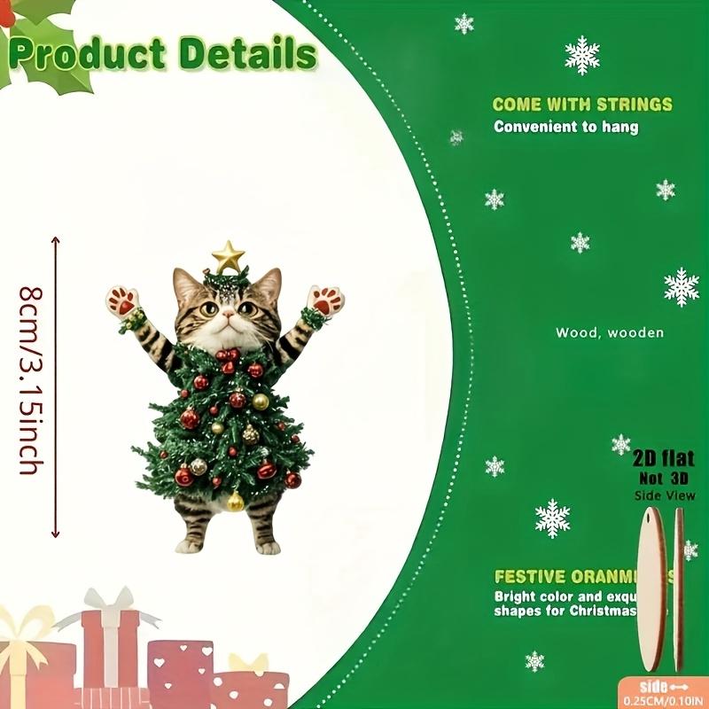 8pcs Christmas Cat Pendant Christmas Cartoon Animal Christmas 2D Wooden Flat Pendant Xmas Tree Ornaments 2026 New Year Home Deco