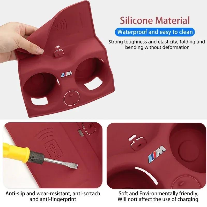 -Silicone Car Cup Holder Coaster Central Control Phone Wireless Charging Pad For BMW 3 5 Series X3 X4 G30 G32 6GT G01 G02 G22 G2