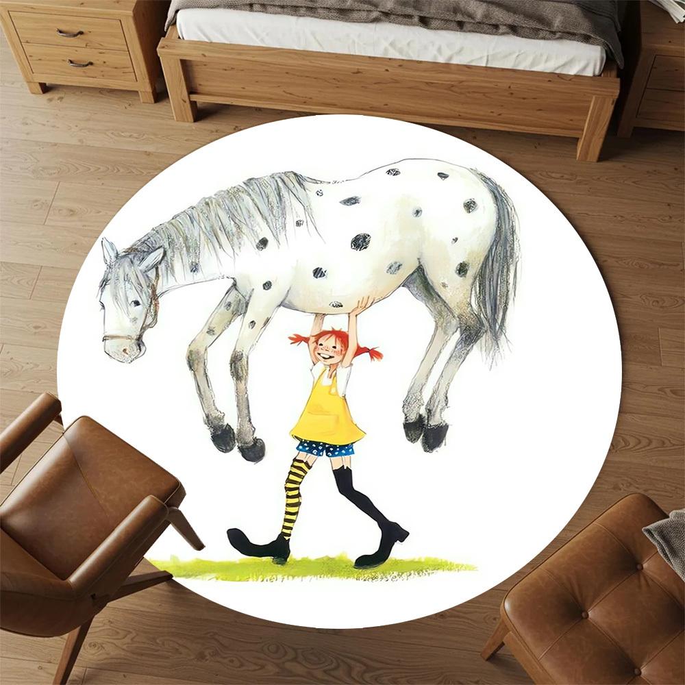 1 шт. коврик для стула Pippi Лошадь Круглый ковер - Нескользящий, Напольный коврик для офиса, спальни, домашний декор Новогодний подарок p0811343
