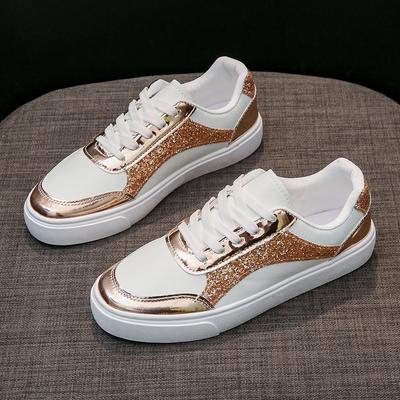 Женские кроссовки Bling Casual Vulcanized Sport Shoes Fashion White Shoes for Women Lace-up Flats