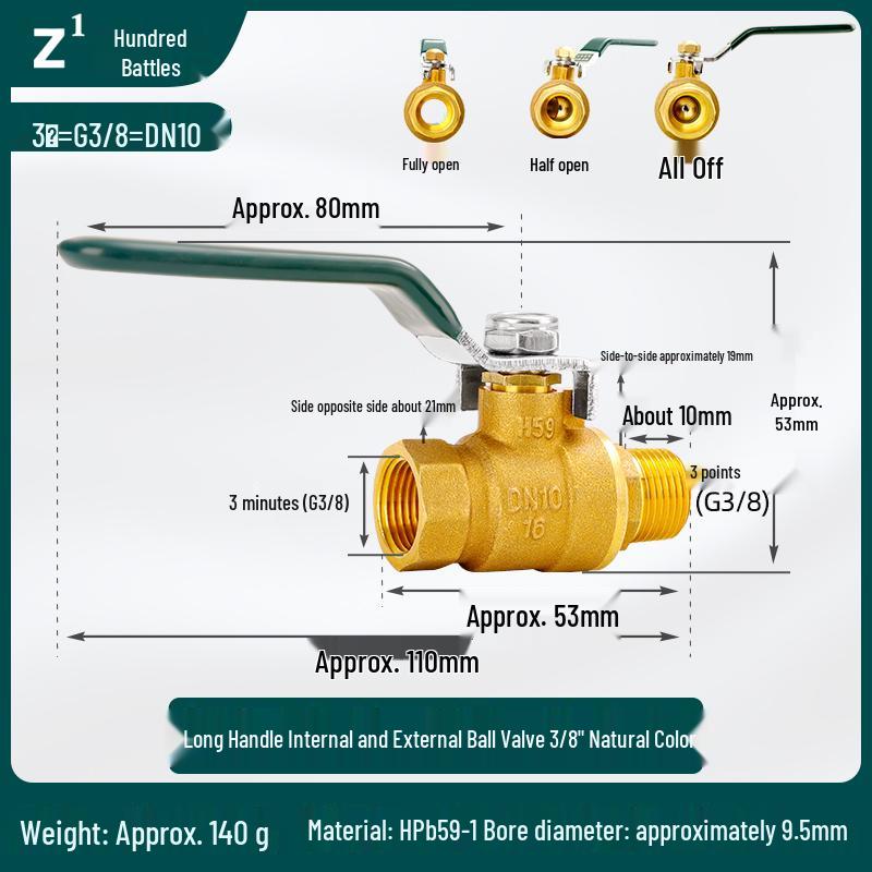 Adjustable Copper Ball Valve for Water Pipes, 2 to 6-Minute Flow Control, 4-Point Threaded Tap
