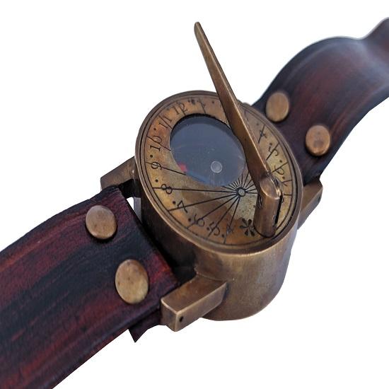 Antique Vintage Sundial Compass Leather Strap Retro Watch Compass Comfortable Nautical