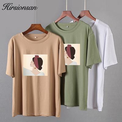 Hirsionsan винтажная футболка с принтом, женские летние шикарные футболки, элегантный джемпер из 100% хлопка, повседневный пуловер большого размера, топ