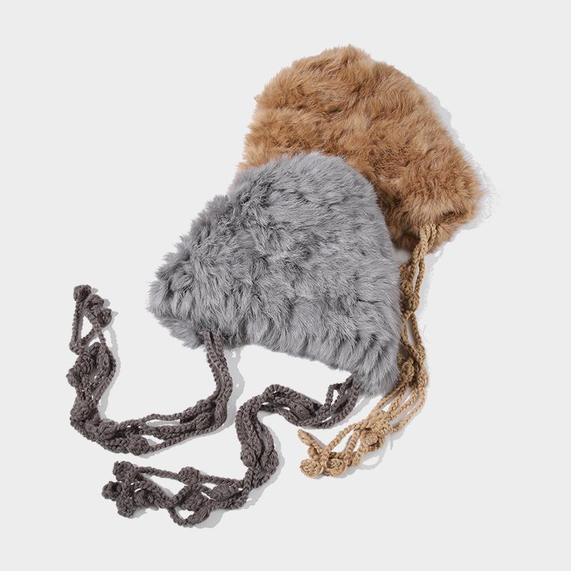 Ladies Fashion New Design Winter Thermal Rabbit Fur Thick Knitted Beanie Warm Hat