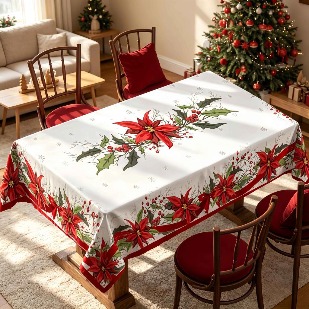 Christmas Santa Tablecloth, Reindeer Sleigh Toy Print Cover, Washable Table Cloth for Party, Fun Holiday Style Home Table Decor